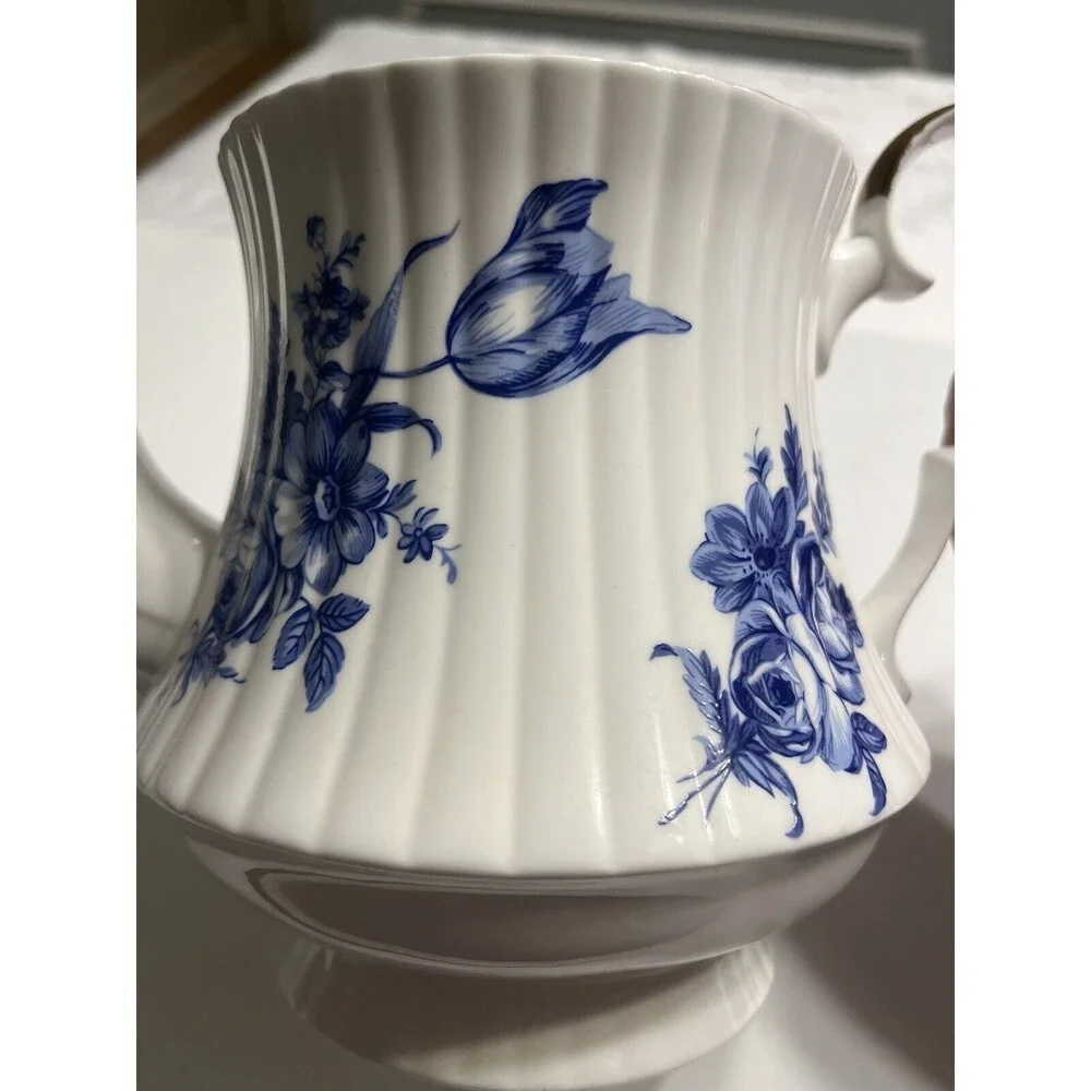 Vtg Royal Windsor Blue Roses Coffee Tea Pot Sugar & Creamer Set England